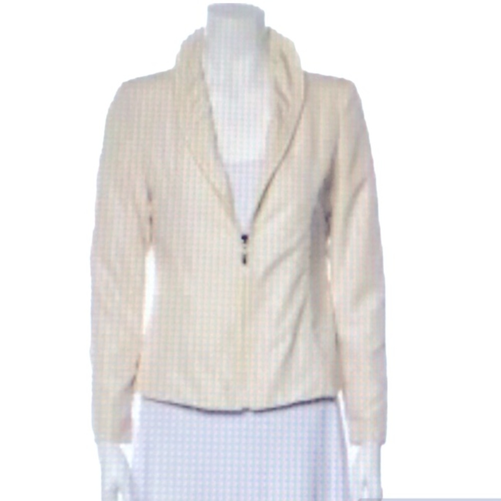 Fendi Ivory Italian Made Mock Neck Satin Silky Classic Blazer |Jacket Si…